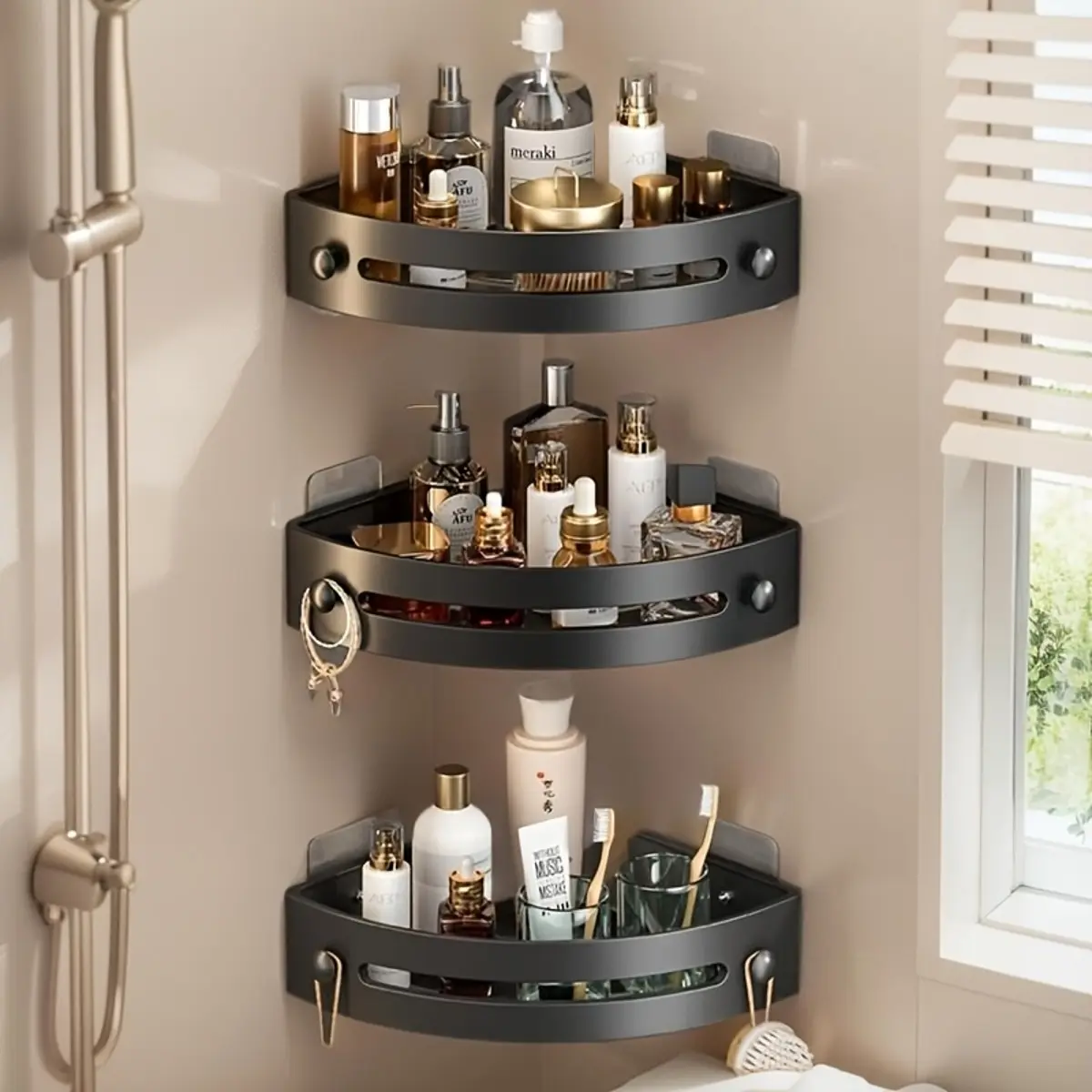 3pcs Corner Shelf Set for shower and bathroom storage, wall mounted corner shelf with space saving design, ideal for bathroom organization routines, Bathroom Organizing Accessories, Bathroom Organizer Supplies