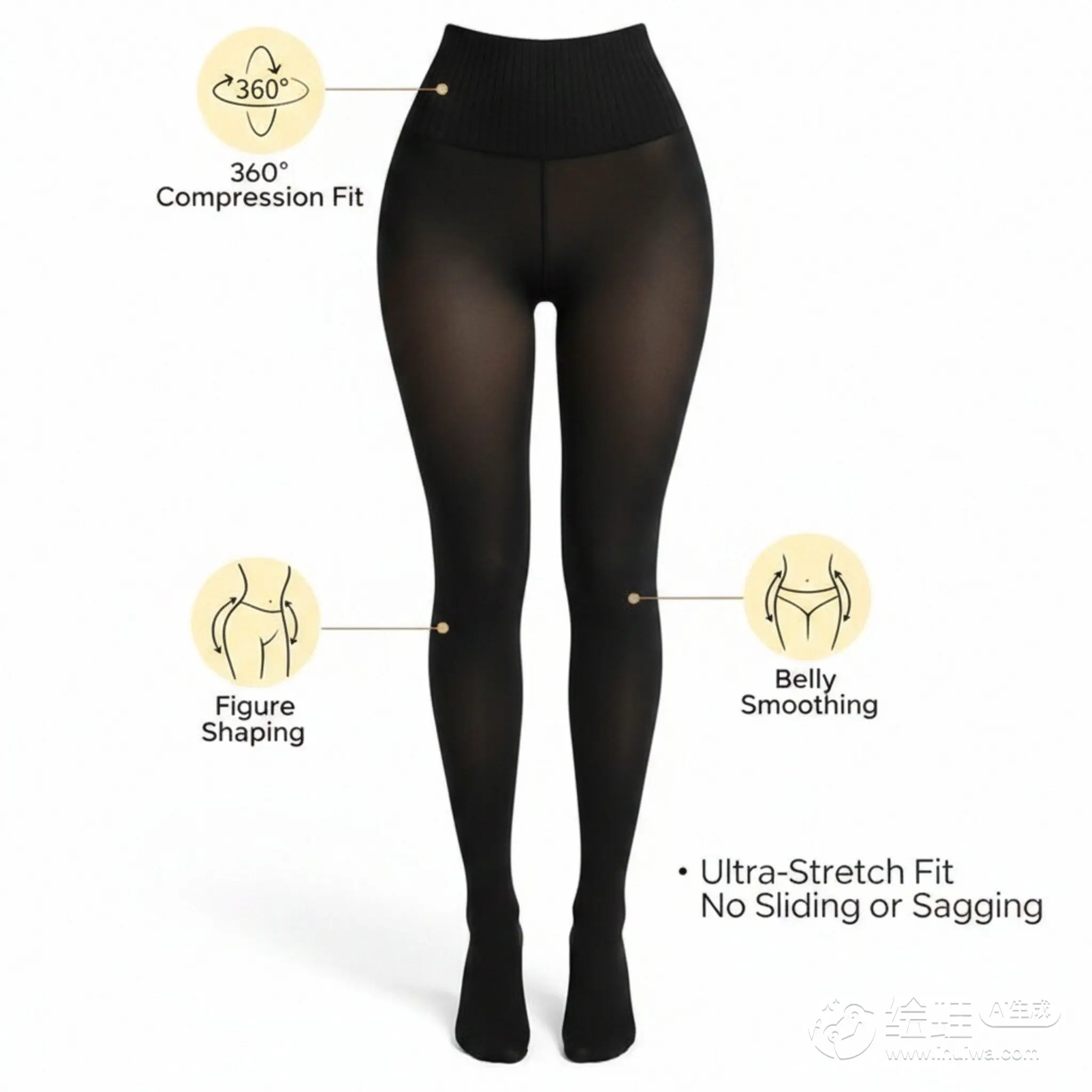 Women's Fleece-Lined Thermal Tights - High-Waist Super Stretchy Fabric with Tummy Control, Extra-Thick for Winter Wear, Elastic Fit Tights, Extra-Thick Tights