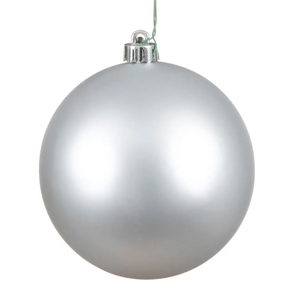 212 MAIN Modern UV-Resistant Christmas Plastic Round Ball Ornaments - 6 in. Silver Matte, UV-Drilled, 4 per Bag, Home Holiday Festive Decorations