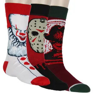 Horror Movie Socks Men's Pennywise Jason Voorhees And Freddy Krueger 3 Pack Mid Calf Crew Socks Shoe Size 6-12