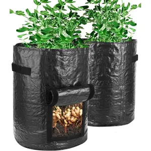 10 Gallon 2-Pack Vegetable Tomato Planting Bags, Garden Planter, Potato Grow Bag, Durable Handles, Visible Lid, Ideal for Tomatoes, Potatoes, Flowers, Plants