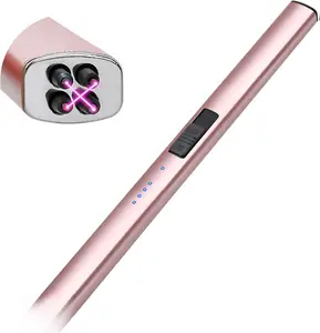 Stocking Stuffers for Women Men Adults: Electric Candle Lighter Rechargeable USB Christmas Birthday Gifts Windproof Flameless Dual Arc Camping Kitchen Lighters for Candle Safety Lock Gift for Mom