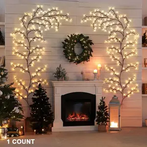 1.8m/5.9ft LED Branch Lamp, 1 Count 96LEDs Rattan Wall Mounted Light, Willow Rattan Lamp, Modern Rustic Lamps, Wall Lamp for Home Bedroom Living Room Decor