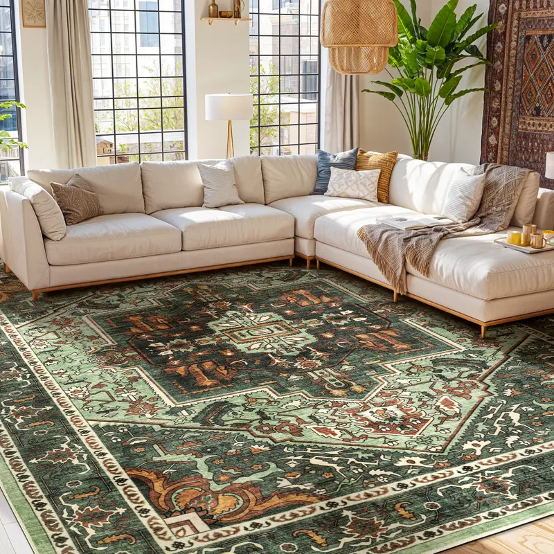 Shilucheng Neutral Vintage Style Microfiber Sisal Flat Weave Indoor Area Rug - 0.24" Velvet Soft, Absorbent, Non-Shedding, Durable, Machine Washable for Bedroom & House Decor