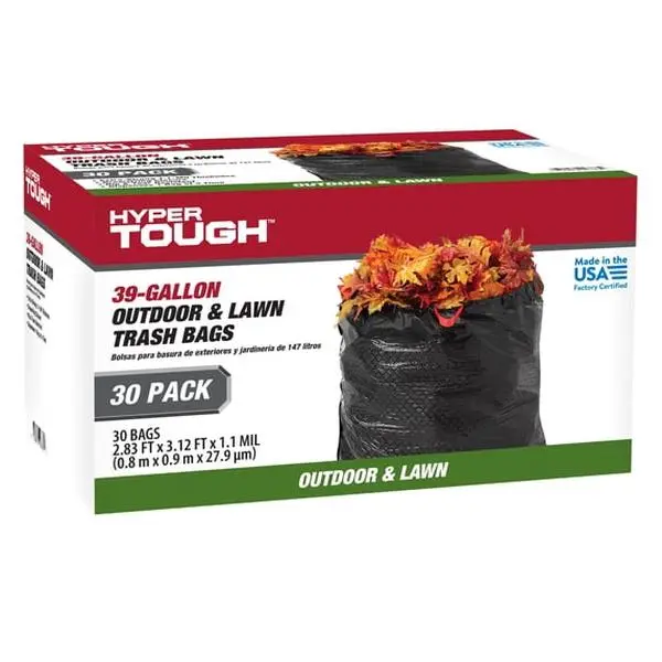 Hyper Tough 39-Gallon Drawstring Outdoor & Lawn Trash Bags, 1.1 mil, 30 Bags Hyper Tough 39-Gallon Drawstring Outdoor & Lawn Trash Bags, 1.1 mil, 30 Bags