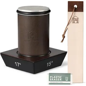 Rolling  Sharpener with Leather Strop and 15, 17, 20 & 22  Angles -  Sharpener Kit - Roller  Sharpening System with Stand, Holder & Eraser - Walnut Brown
