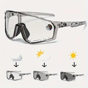 UniGender Integrated Phochromic Bicycle Glasses - Large Frame PC Material, Anti-Glare Lenses, Lightweight & Durable for Outdoor Athletics, Cycling, and Protective Use, Cycling Accessories, Sleek Athletics Design, Flexible Lenses, Christmas