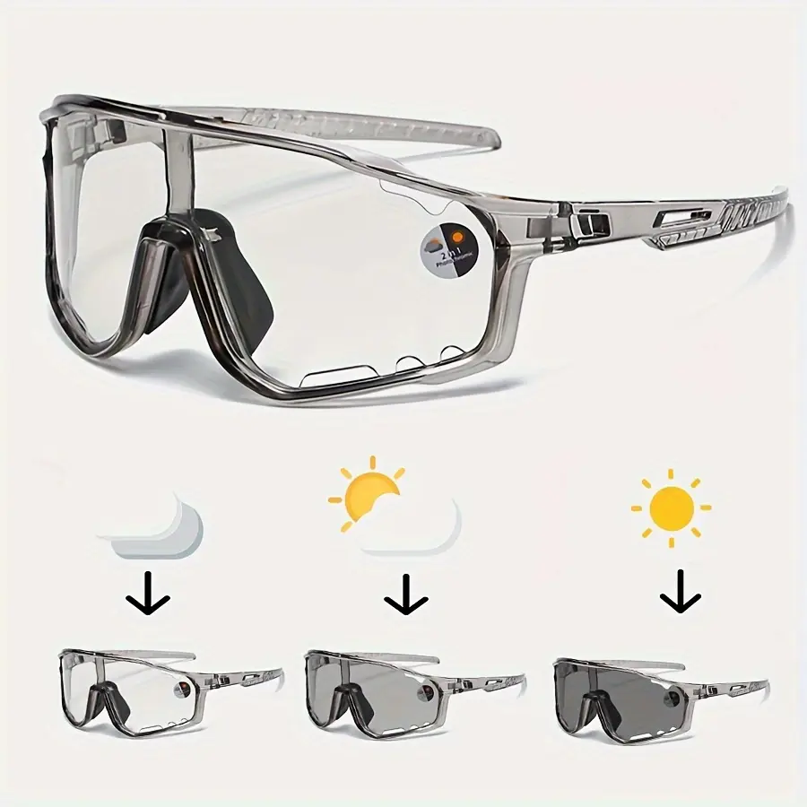 Unisex Photochromic Cycling Glasses with a Large TPU Frame and Anti-Glare ABS Lenses, Lightweight Casual Athletic Eyewear for Outdoors, Outdoor Athletics, Nothing, Large Frame, Protective Use, Outdoor Sports