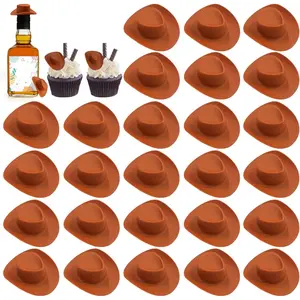 30PCS Plastic Mini Western Cowboy Cowgirl Hat Cute Miniature Hat for Party Accessories Toy Doll Dress Up Play House Games (Brown)