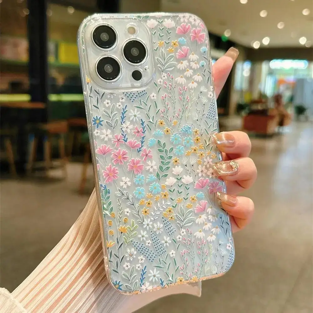 Floral Pattern Phone Case, Decorative Phone Protector Cover, Phone Cases, Phone Accessories Compatible With iPhone 7 Plus X XR XS Max 11 12 13 14 15 P