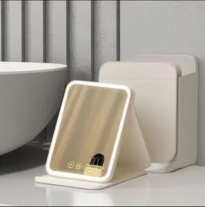 Makeup Mirror with Lights, USB Rechargeable Vanity Mirror with Stand, 3 Color LED Lighting Dimmable Brightness