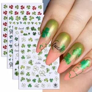 4 Sheets St.Patrick's Day Nail Art Stickers, Green Shamrock Clover DIY Holiday Nails, Women & Girls Manicure Decorations