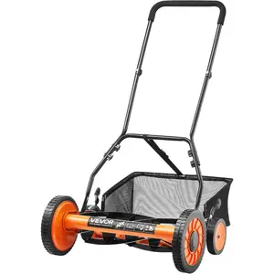 VEVOR Push Reel Lawn Mower 16 inch, 5 Blades Manual Push Mower No Motor, 0.6-1.75 in Adjustable Cutting Height, Walk-Behind Lawn Mowers with Grass Catcher Bag for Green Lawns, Driveways, CourtyardsVEVOR Super Brand Day