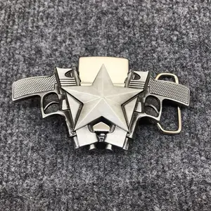 Antique Brushed Belt Buckle with Igniter (Fluid were not included), Stock in US Star Decorated Belt