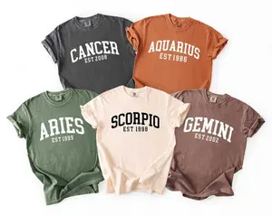 (LEAVE A NOTE OR DM SHOP)  Custom Zodiac Tshirt with Est Year, Cute Horoscope Astrology Graphic Shirt, Unisex Shirt, Birthday Gift Shirt, Christmas Group Gift Tee - AL