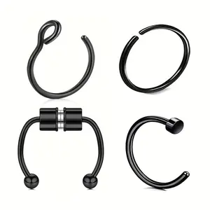 4count Stainless Steel Spiral Cartilage Earrings and Nose Ring Set - Hypoallergenic and Versatile Jewelry for Nose, Lip, and Ear