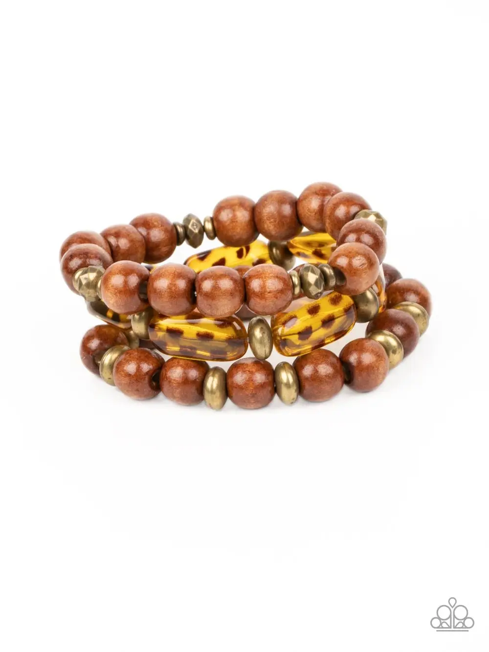 WILD-Mannered - Stretchy Bracelets - Wooden, Metal and Glassy, Cheetah Print Beads Threat on Stretchy Bands