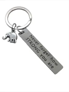 1pc Stainless Steel Inspirational Message Keychain with "Never Forget How Strong You Are" Engraved Tag & Elephant Charm - Motivational Gift for Men, Women, Teens, Son, Daughter, Best Friend | Casual Accessory | Quality Craftsmanship