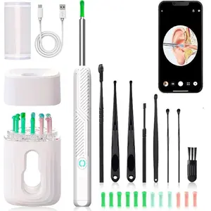 Earwax Removal Tool Kit with Camera, Portable 360° Wide-Angle Ear Cleaner, Waterproof Endoscope, USB Charging, Compatible with iPhone & Android