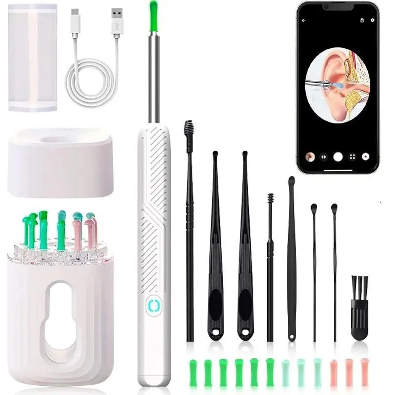 Earwax Removal Tool Kit with Camera, Portable 360° Wide-Angle Ear Cleaner, Waterproof Endoscope, USB Charging, Compatible with iPhone & Android