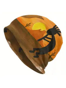 Unisex Kokopelli Beanie Fitted, Native American Flute Player Art Hat, Southwest Desert Spirit Gift