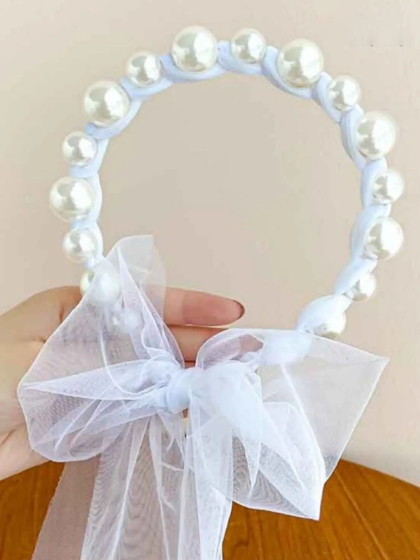 Pearl Tulle Ribbon Headbands Set, Gradient Macaron Colors, Princess Style Hair Accessories, Soft Non-Slip, Kids' Party, Wedding, Daily Wear, Hair Decor