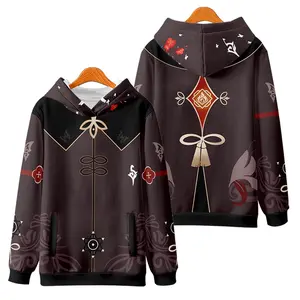 New Anime Genshin Impact Hu Tao Hoodie Japanese Men'S Fashion Women'S Loose 3D Printing Sweater Unisex Casual Long Sleeve Hooded Jacket Top Cosplay