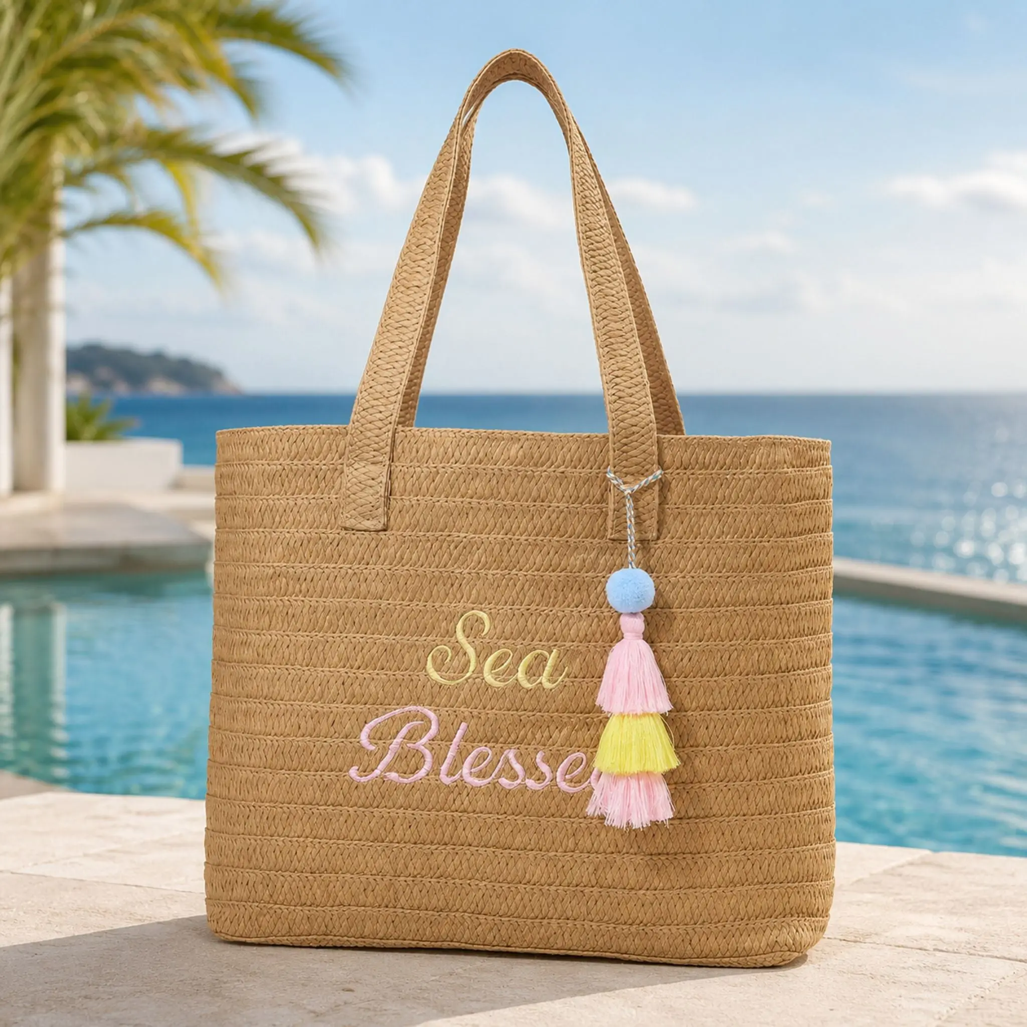 Handmade Woven Beach Bag, Embroidered Woven Tote Bag, Beach Bags for Women, Raffia Bag, Boho Woven Straw Basket Tote, Beach Travel Tote for Women, Large Open Tote Bag, Large Beach Bag for Beach Day, Summer Beach Vacation, Beach Vacation Essentials