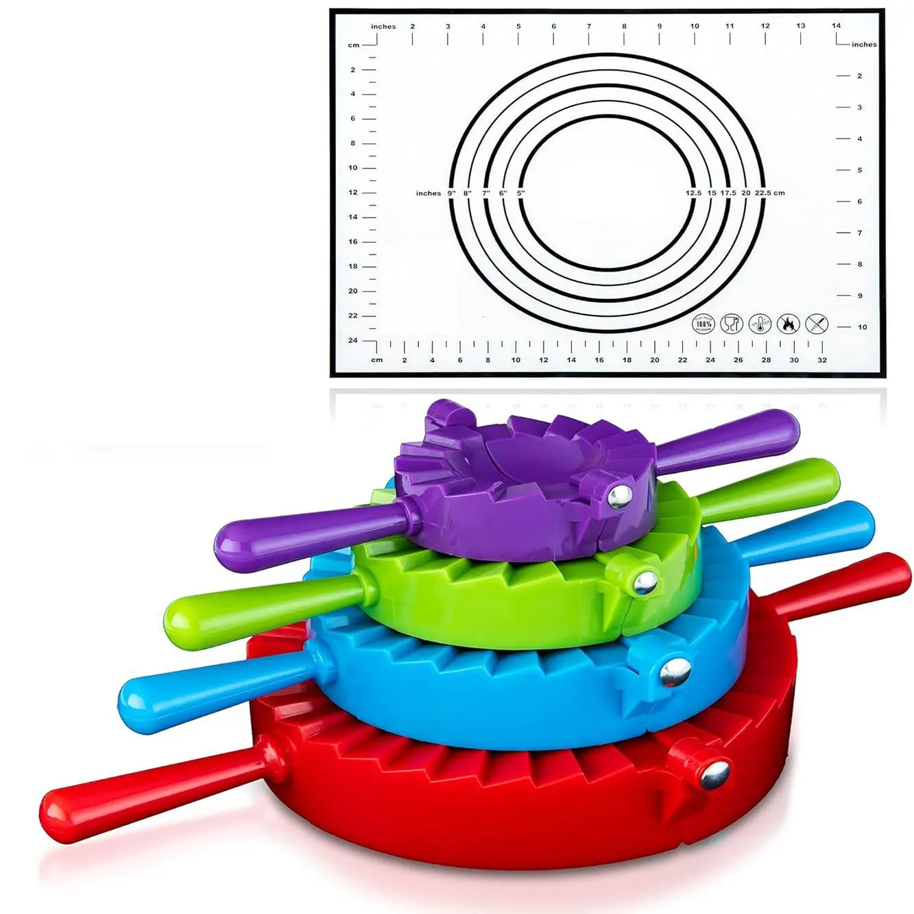 4-Piece Magic Dumpling Maker Press & Pastry Mat Set – Quick Ravioli, Empanada, Gyoza & Pierogi Press Molds for Easy Kitchen Cooking