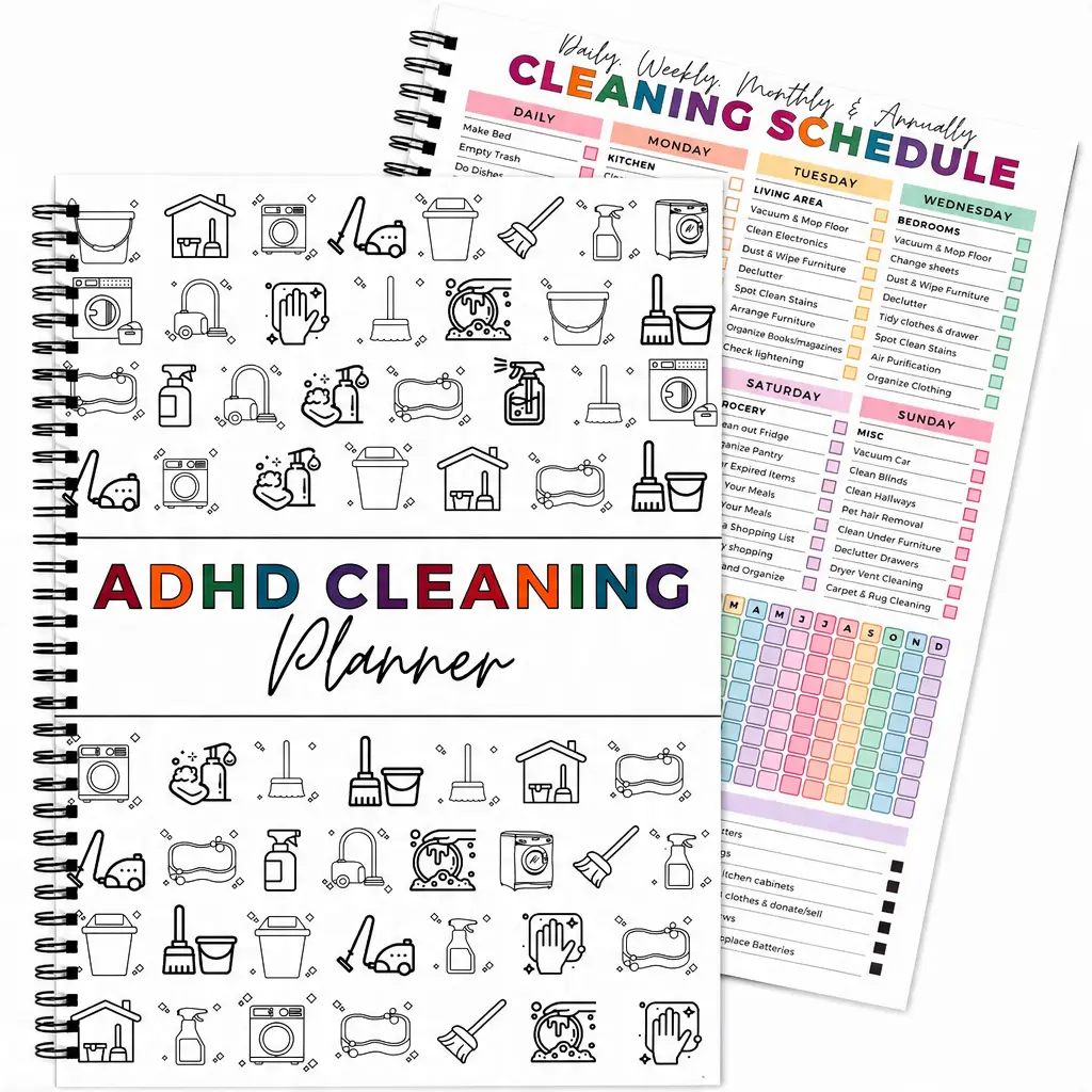 ADHD Cleaning Planner for Adults - Undated Daily, Weekly & Monthly Schedule, Checklist & Planning Tool - Office Stationery Household Chores Organizer Notebook, Desktop Appointment Books & Planners for Home Management