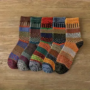 15 pairs of warm socks for autumn and winter, retro autumn and winter towel tube socks, women's long socks, outdoor riding motorcycle short socks