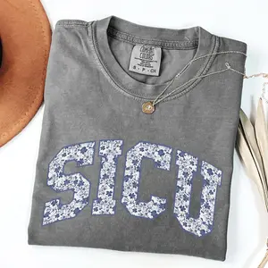 Comfort Colors Toile SICU Nurse Shirt,  Surgical Intensive Care Unit Tshirt, Preppy Surgery ICU Nurse Week  Floral Surgeon MD tee Fabric Womenswear Fit Medium Tops Cotton