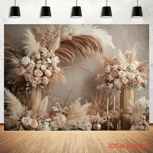Boho Wedding Backdrop Banner, Champagne Rose & Reed Vintage Style, Metal Lines & Warm Light, Perfect for Engagement Parties