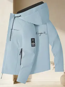 Women's Trendy Hooded Jacket 2 Colors Available With "enjoy the little things" Heart Quote Print Easy Pull Zipper Loose Fit Soft Fabric Minimalist Design Casual Versatile Daily Commute Weekend Outings Streetwear Fashion Outerwear Womenswear Style