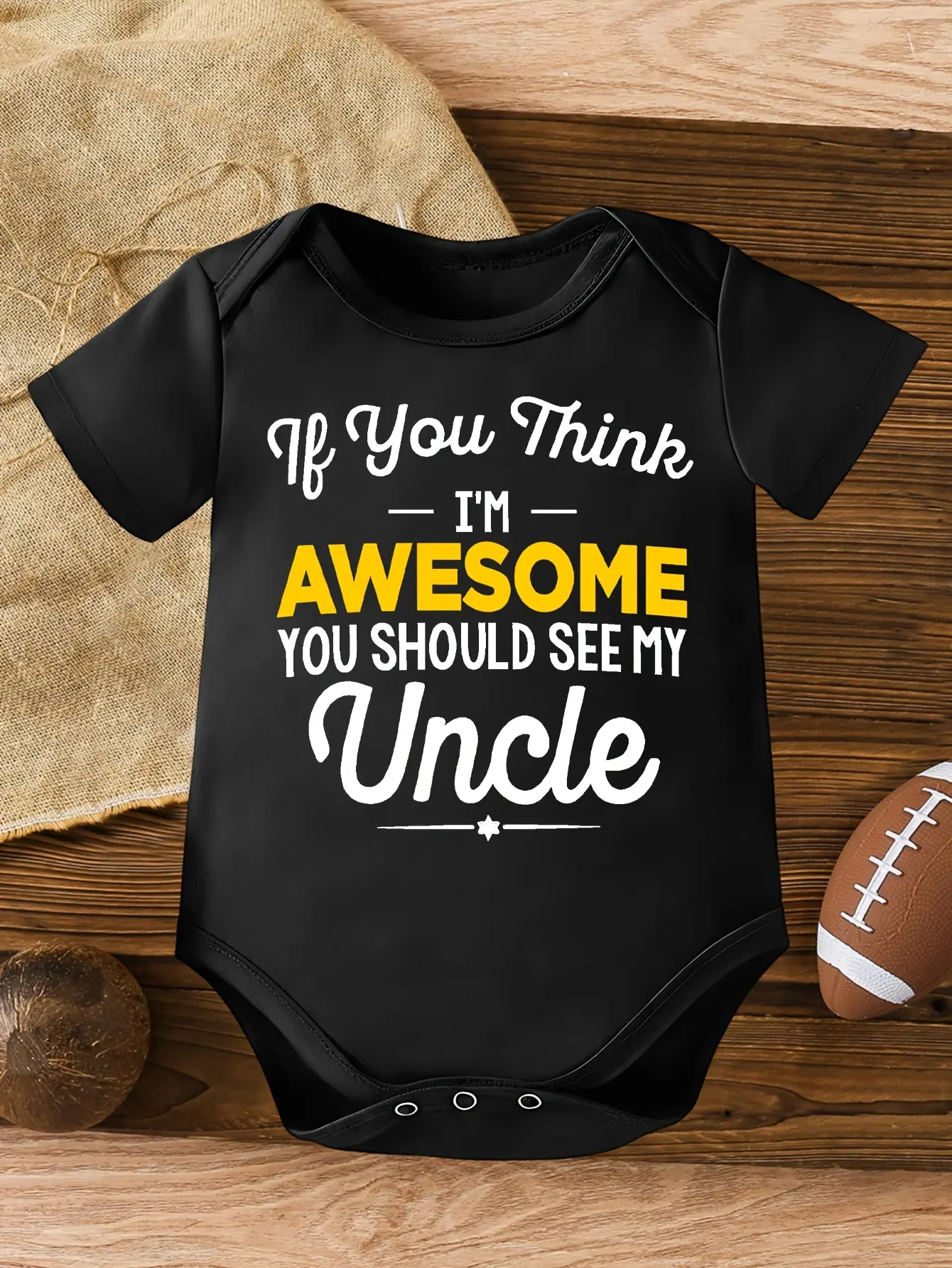 Short‑Sleeve Black Baby Bodysuit, If You Think I'm Awesome You Should See My Uncle Funny Letter Print Soft Cotton Infant Onesie