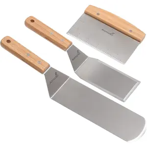 Professional metal spatula set stainless steel spatula and griddle scraper heavy spatula griddle accessories great for cast iron griddle bbq flat top grill commercial grade