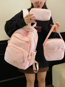 Cute Small Fresh Wave Dot Shoulder Bag Set, Purse Backpack Combo, Large Capacity Three-Piece Backpack for Junior High School Girls, Stylish and Practical, School Backpacks