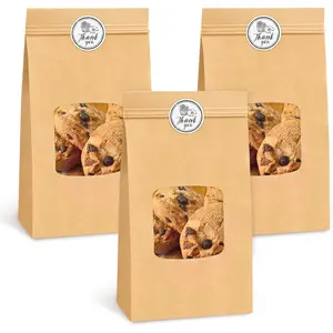 100 count Small Bakery Cookie Bags with Window, 3.5x2.36x6.7 Inch Tin Tie Tab Lock  Paper Bags with Thank You Stickers for Cookie, Coffee, Bread