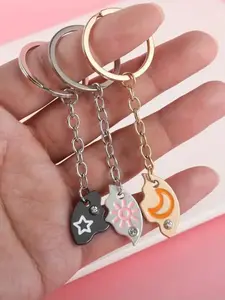 un Moon Star Magnetic Best Friend Keychain Set for 3 – Matching Friendship Keychains Puzzle Pendant Gift for Besties Family Mother's Day