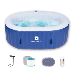 RELXTIME 2 Person Oval Inflatable Hot Tub Set Outdoor Spa with 100 Massage Jets 75 x 47 inch (Energy-Saving)