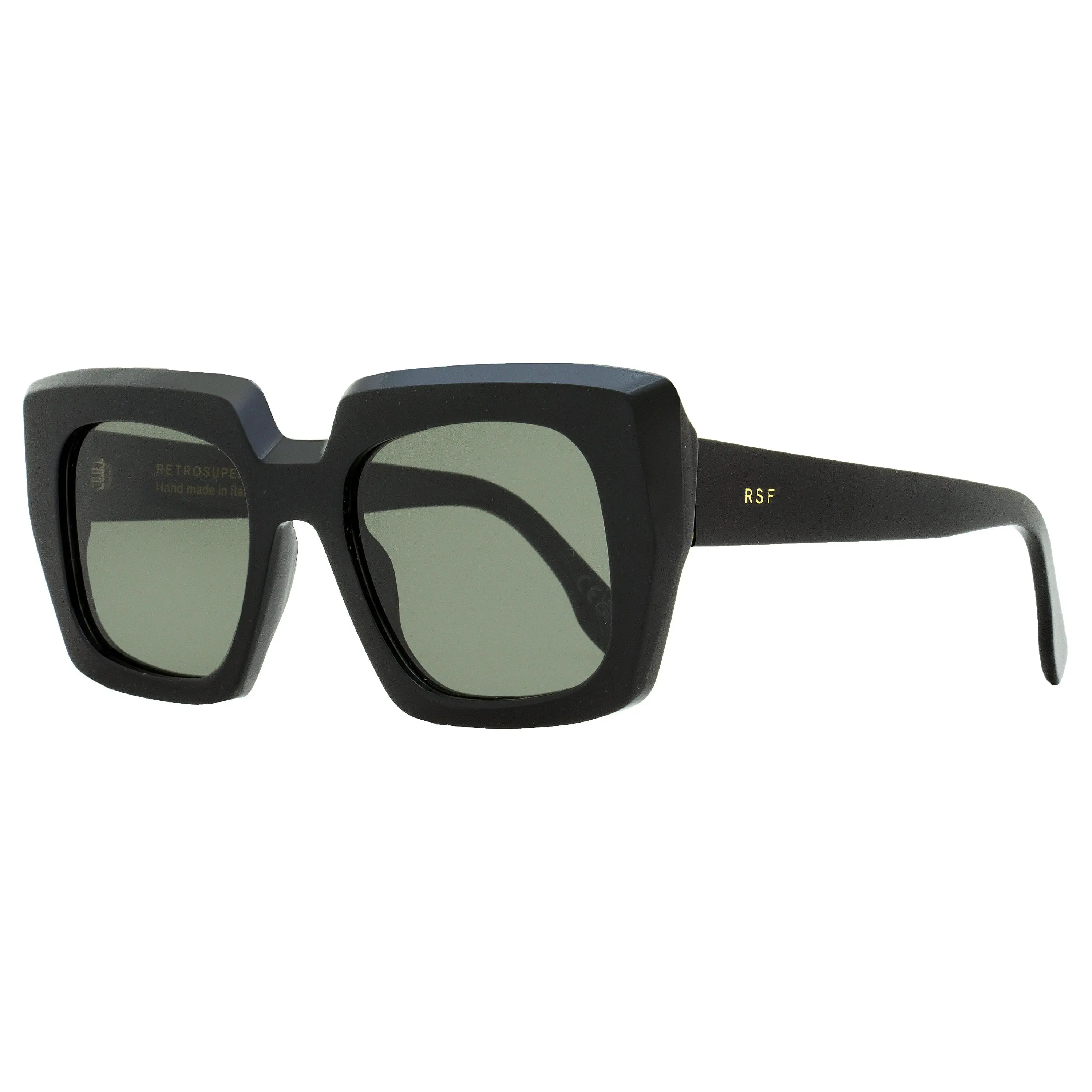 Retrosuperfuture Piscina Unisex Sunglasses, 70s Aesthetic Acetate Statement Frame with Chiseled Edges and UV Protection - BKK Black, 54mm, Statement Frame Glasses, Bold Frame Men's Sunglasses