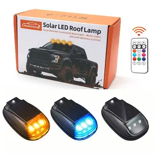Solar Car Roof RGB Strobe Light  No Drill Wireless With Remote Control Color-Changing Cab Signal Lamp Warning Anti-Collision Pilot Light for Car Truck SUV Enhanced Night Visibility Universal Vehicle Safety Car Accessories