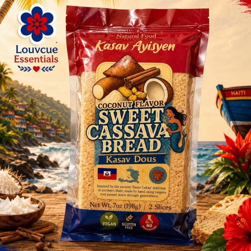 Kasav Ayisyen Coconut Flavor Sweet Cassava Bread – 7 oz | Gluten-Free, Vegan Haitian Cassava Bread