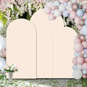 Wedding Arch Covers Stretchy Backdrop Set of 3,Round Top Decoration Arch Spandex Balloon Backdrop Stand for Birthday Baby Shower Wedding 7.2FT,6.6FT,6FT Beige