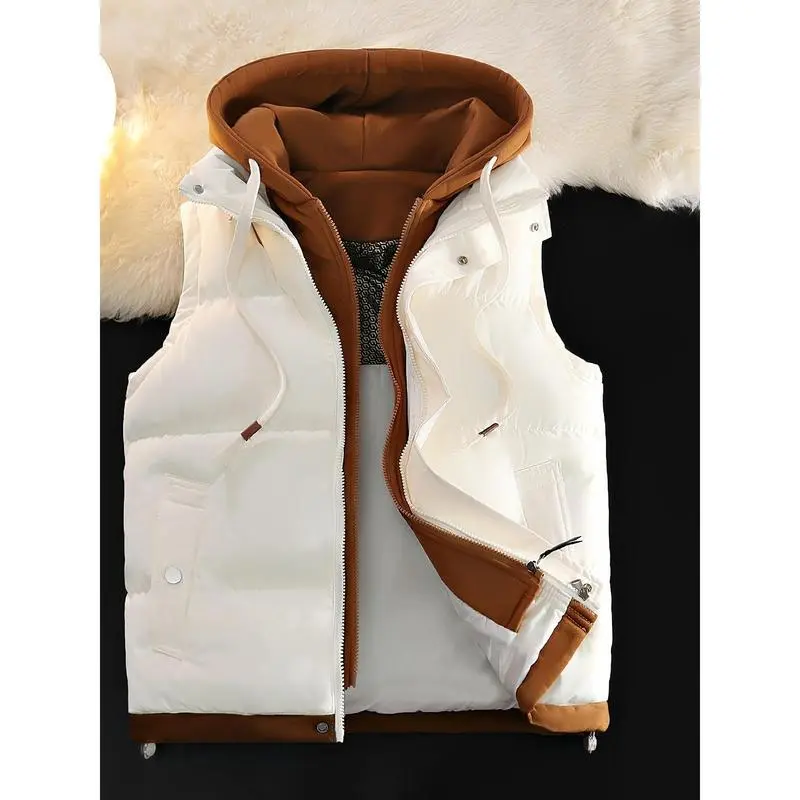 Two-Piece Vest Jacket - Sleeveless, Hooded, Zip-Up Outerwear for Fall/Winter |       Machine Washable Tops Womenswear Basic Beige Casual Fitted Minimalist Can be used with a raincoatGift
