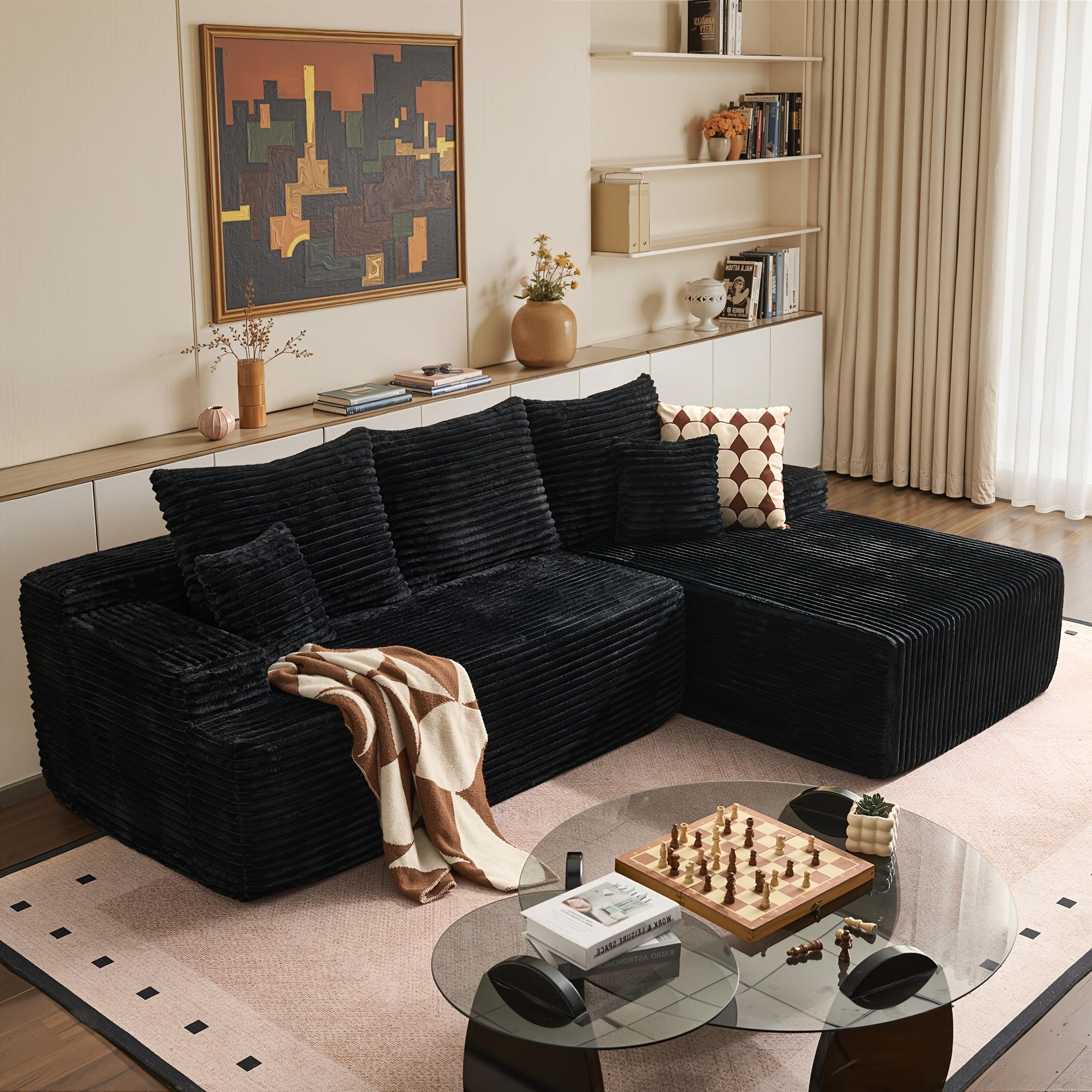 Plush Fabric Sectional Couch with Comfy Chaise | Cloud Boneless L Shape Sofa Set for Living Room, Deep Seat Minimalist Modular Couches, Floor Sofa Sleeper Furniture for Bedroom Apartment Lounge, No Assembly Required, Light, Polyester Upholstery