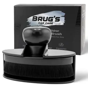 Brug's Pro Grip Wide Tire Shine Applicator Brush - 2.5x Wider Coverage, Ultra-Dense Nylon Bristles, Chemical-Resistant, Drip Tray, Ergonomic Handle