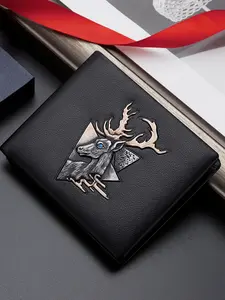BISON DENIM Men's Genuine Leather Wallet, Anti-Theft Card Holder, Animal Print Casual Vintage Double Fold Short Wallet, Best Gift for Boyfriend Husband Father, Vintage Style Wallet