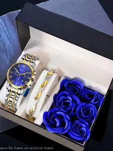 Men's Watch & Bracelet Set, Fashion Watch Set for Party, Daily Clothing Decor, Trendy All-match & Exquisite Watch Set for Birthday Gift, Exquisite Band Watch