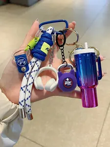 INS Style Gradient Cup Pendant, Headphone Kettlebell Woven Rope Keychain, Can Be Hung On Backpacks, Keys, Suitcases, Both Decorative And Practical, Backpack Accessory, Student Accessory, Suitable For Trendy Youth, For Commuting, Campus And Outdoor Outfits